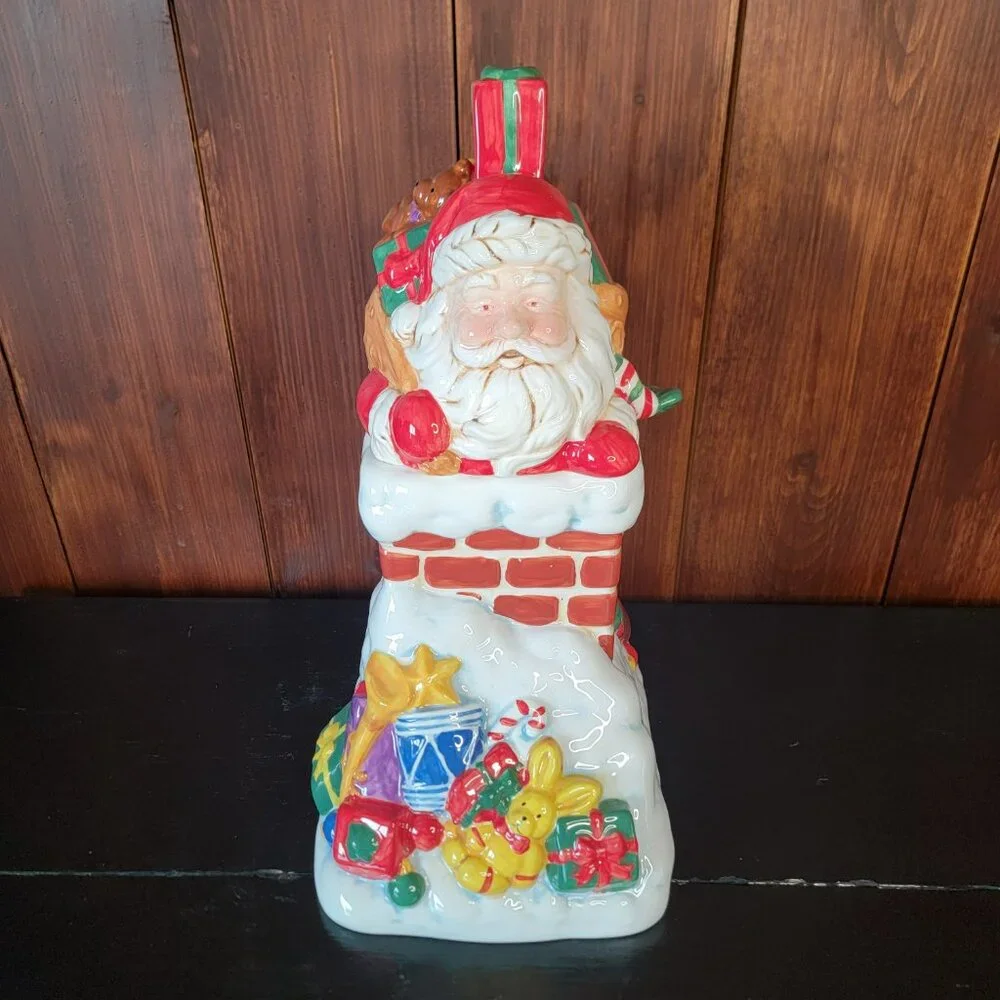 Santa Going Down Chimney Cookie Jar Ceramic Seasonal Kitchen Decor Original Pkg.